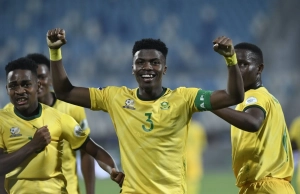 Des joueurs sud-africains célèbrent leur qualification pour les demi-finales de la CAN U20 2025