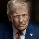 Portrait officiel de Donald Trump en costume bleu et cravate rouge en 2025, photographie d’archive