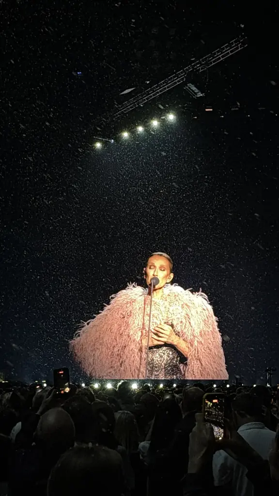 Céline Dion sur l’écran de scène lors d’un concert à Nanterre, le 2 octobre 2026 (archive)