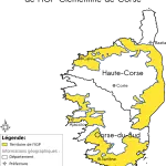 Carte d’archive de l’aire géographique de l’IGP Clémentine de Corse.