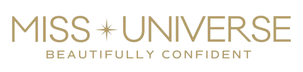 Logo Miss Universe en lettres noires avec une silhouette dorée