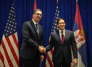 Aleksandar Vučić avec Marco Rubio à New York en septembre 2025. Archive diplomatique distincte des élections serbes du25octobre2026.