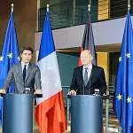 Gabriel Attal avec Olaf Scholz à Berlin en février 2024, photographie d’archive