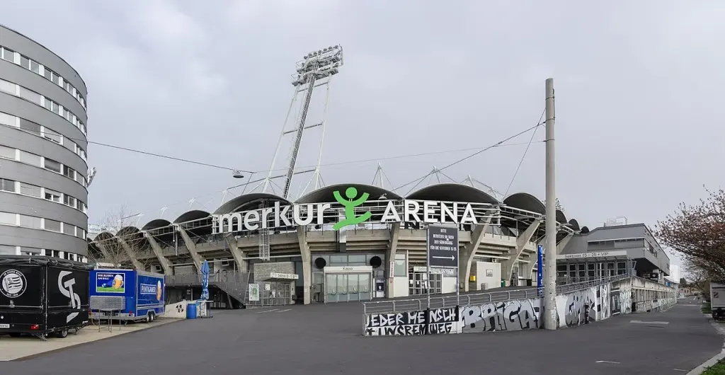 Façade extérieure de la Merkur Arena à Graz