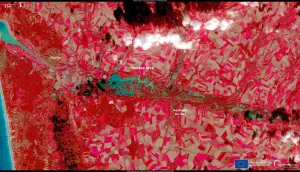Vue satellite d’archives des inondations près de Montreuil-sur-Mer en 2023