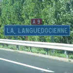Panneau de l’autoroute A9 La Languedocienne
