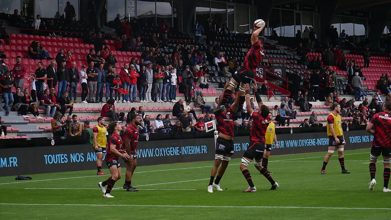 Joueurs du Stade Toulousain à l’échauffement en 2021