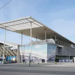 Le Septeo Stadium à Montpellier vu depuis son parvis en novembre 2025, photographie d’archive