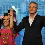 Laurent Ruquier avec Arnaud Tsamere, Antonia de Rendinger et Florent Peyre sur scène au Casino de Paris en 2013